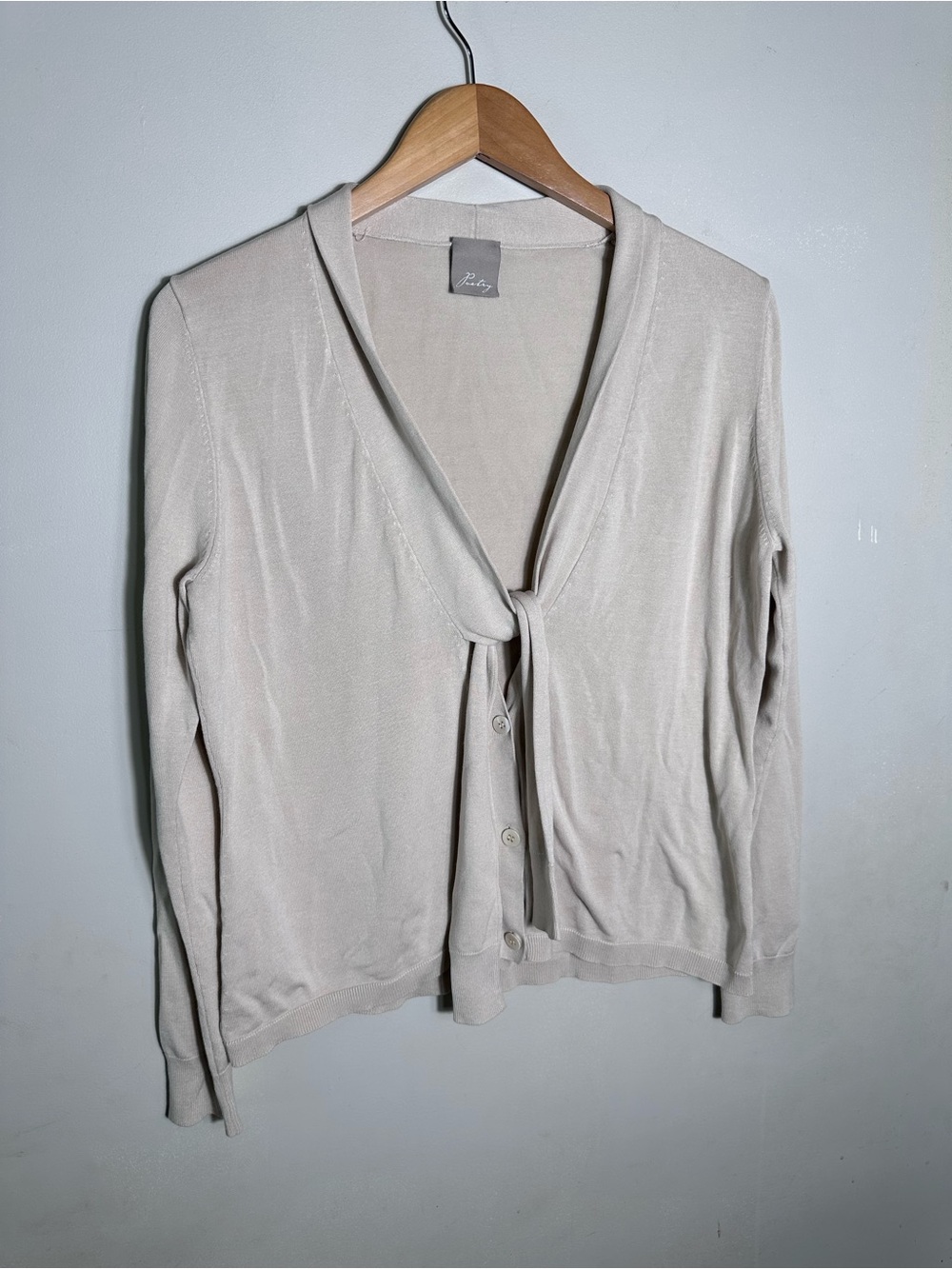 Poetry Light Beige Tie-Front Cardigan Sweater